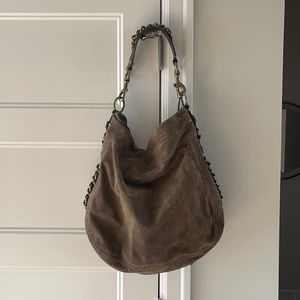Coach suede large saddlebag with gold chain detailing - used but good condition